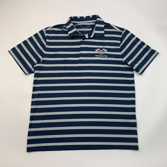 Under Armour Playoff Polo Shirt Mens L Large Navy Striped Flint Hills Cup Golf - Picture 2 of 12